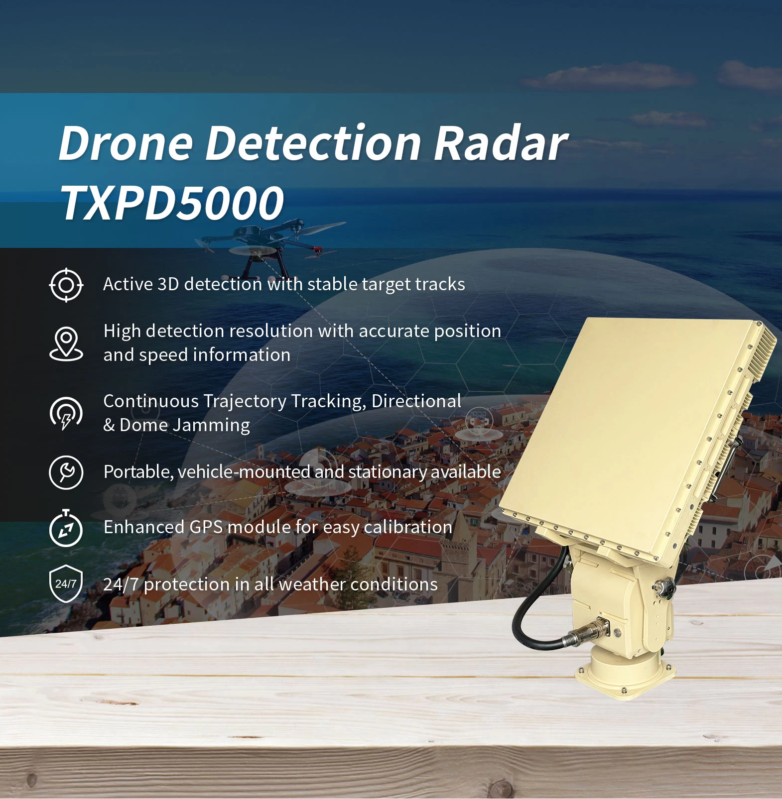 Drone Detection Radar TXPD5000 - Drone Defense - 1
